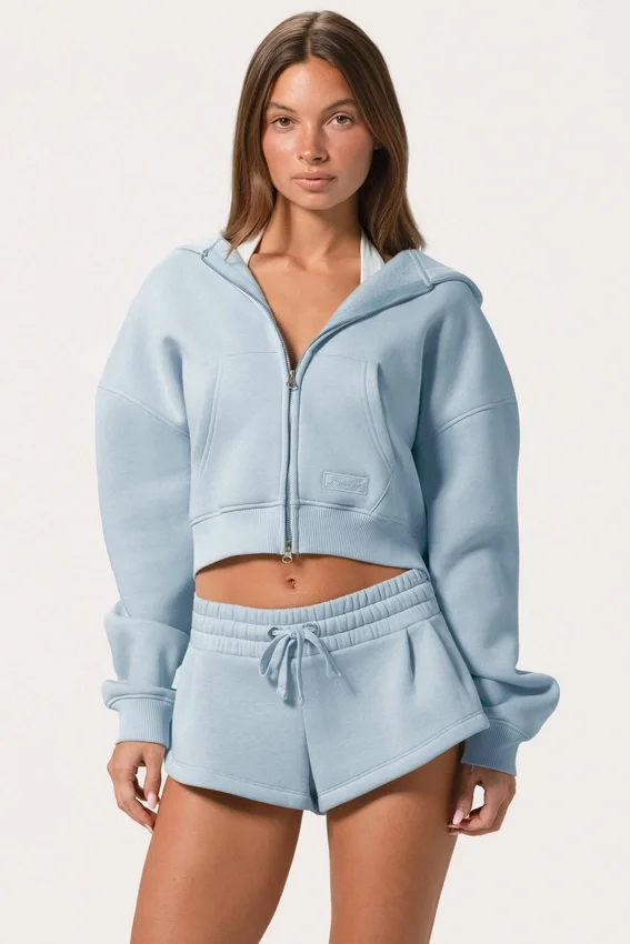 Oversized hoodie med dragkedja i puderblått Oversized hoodie med dragkedja i puderblått