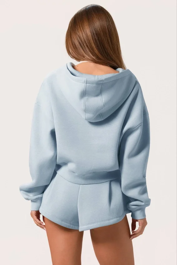 Oversized hoodie med dragkedja i puderblått Oversized hoodie med dragkedja i puderblått