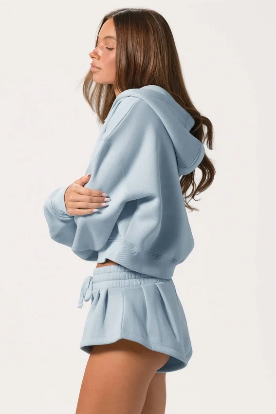 Oversized hoodie med dragkedja i puderblått Oversized hoodie med dragkedja i puderblått