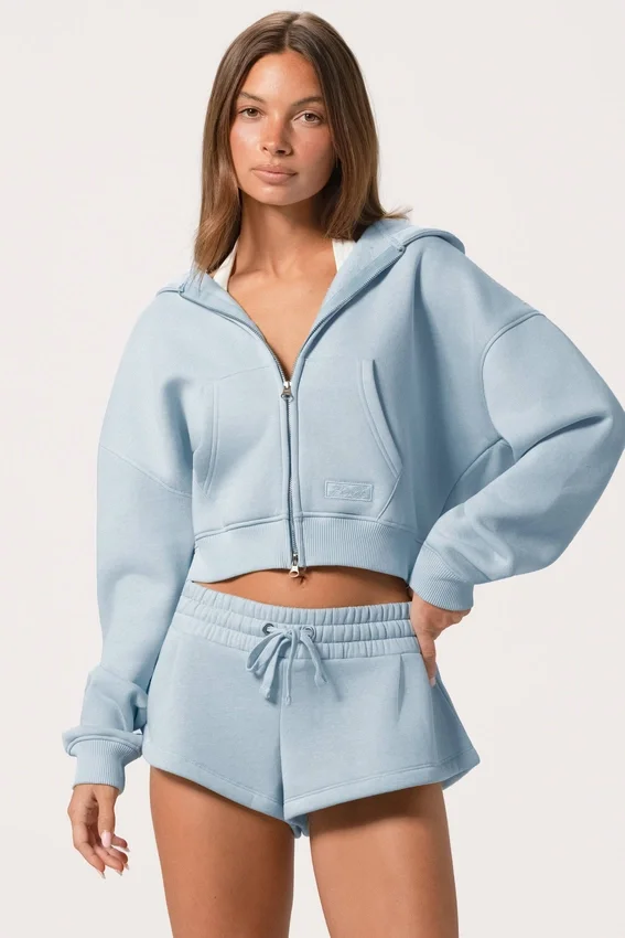 Oversized hoodie med dragkedja i puderblått Oversized hoodie med dragkedja i puderblått