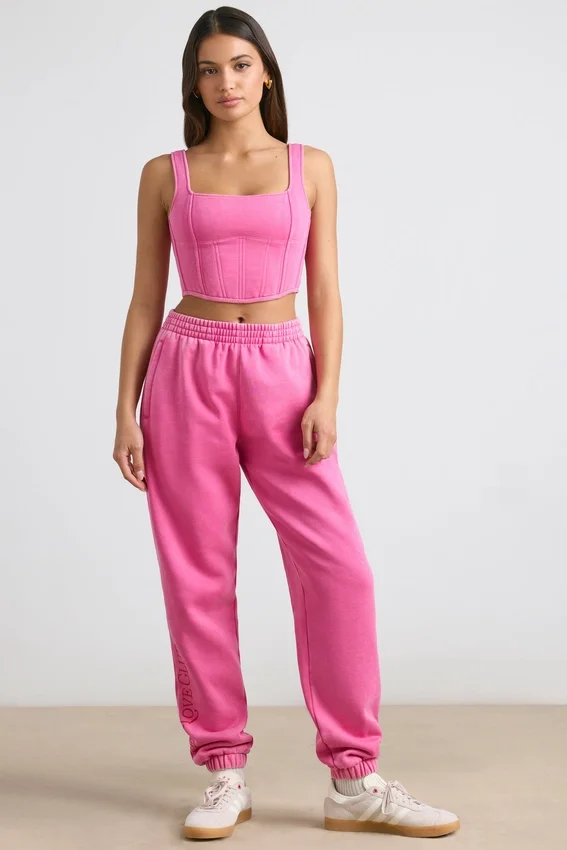 Oversized joggingbyxor i borstad jersey i hot pink Oversized joggingbyxor i borstad jersey i hot pink