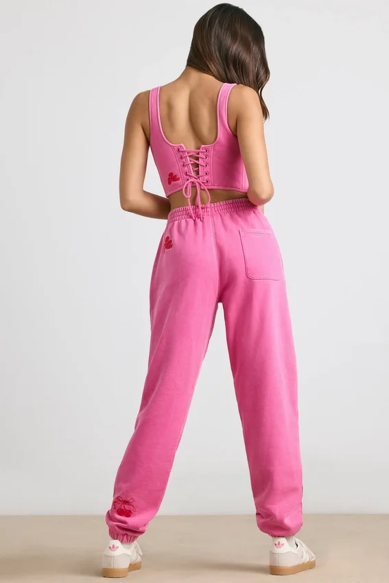Oversized joggingbyxor i borstad jersey i hot pink Oversized joggingbyxor i borstad jersey i hot pink
