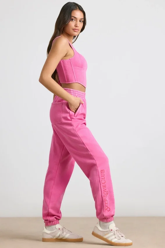 Oversized joggingbyxor i borstad jersey i hot pink Oversized joggingbyxor i borstad jersey i hot pink