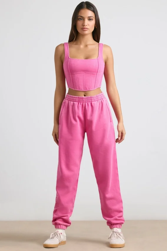 Oversized joggingbyxor i borstad jersey i hot pink Oversized joggingbyxor i borstad jersey i hot pink