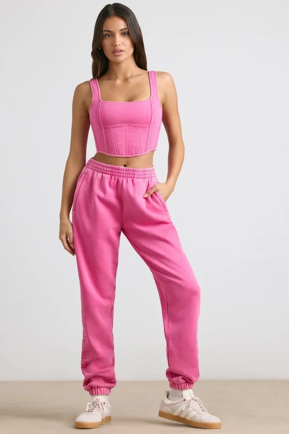 Oversized joggingbyxor i borstad jersey i hot pink Oversized joggingbyxor i borstad jersey i hot pink