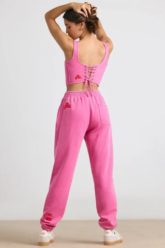 Oversized joggingbyxor i borstad jersey i hot pink Oversized joggingbyxor i borstad jersey i hot pink