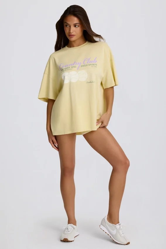 Oversized T-shirt med tryck i citrongult Oversized T-shirt med tryck i citrongult