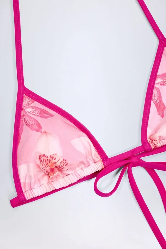 Paita triangel-bikinitopp i rosa orkidé-mönster Paita triangel-bikinitopp i rosa orkidé-mönster