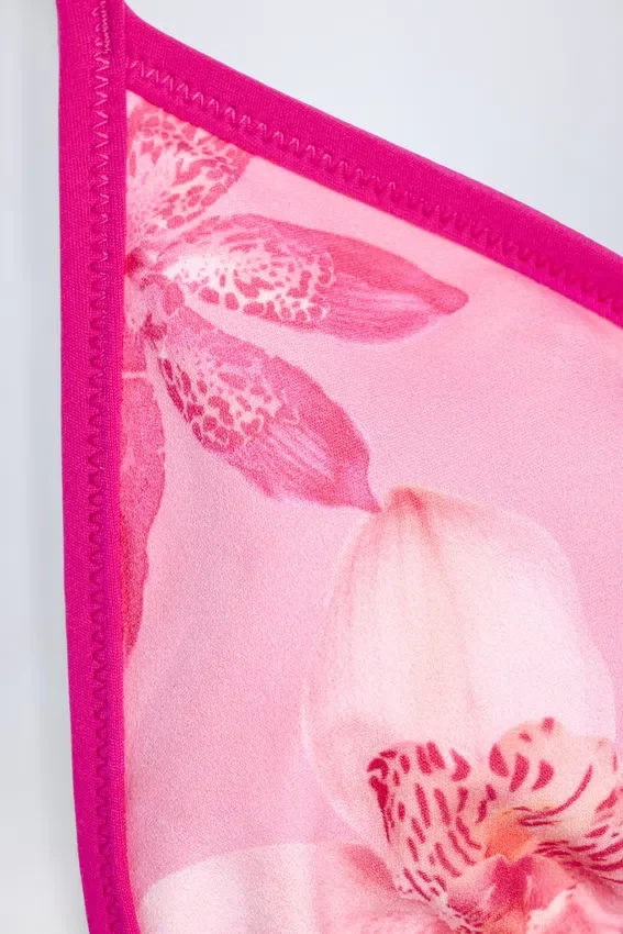 Paita triangel-bikinitopp i rosa orkidé-mönster Paita triangel-bikinitopp i rosa orkidé-mönster