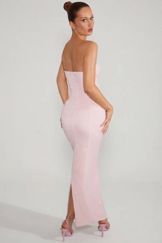 Palermo Maxiklänning med bandeau-top och cowl-hals i rosa Palermo Maxiklänning med bandeau-top och cowl-hals i rosa