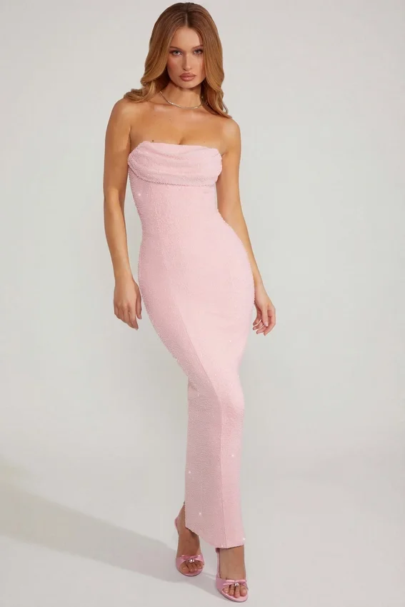 Palermo Maxiklänning med bandeau-top och cowl-hals i rosa Palermo Maxiklänning med bandeau-top och cowl-hals i rosa