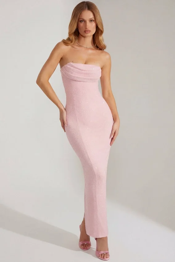 Palermo Maxiklänning med bandeau-top och cowl-hals i rosa Palermo Maxiklänning med bandeau-top och cowl-hals i rosa