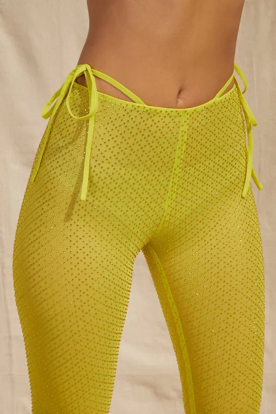 Palm Springs Tall Embellished Mesh Trousers i lime Palm Springs Tall Embellished Mesh Trousers i lime