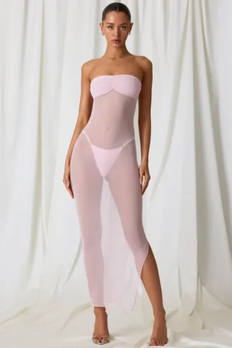 Papeete Ruched Bandeau Midi-klänning i mjukrosa Papeete Ruched Bandeau Midi-klänning i mjukrosa
