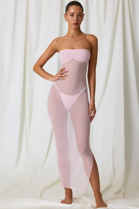 Papeete Ruched Bandeau Midi-klänning i mjukrosa Papeete Ruched Bandeau Midi-klänning i mjukrosa