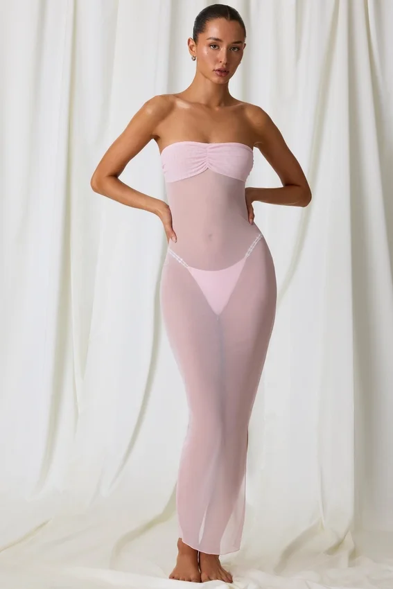 Papeete Ruched Bandeau Midi-klänning i mjukrosa Papeete Ruched Bandeau Midi-klänning i mjukrosa