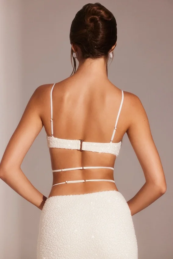 Parma Embellished Underwired Strappy Crop Top i vitt Parma Embellished Underwired Strappy Crop Top i vitt