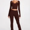 Philippa Modal Mid-Rise Flared Trousers i chokladbrunt Philippa Modal Mid-Rise Flared Trousers i chokladbrunt