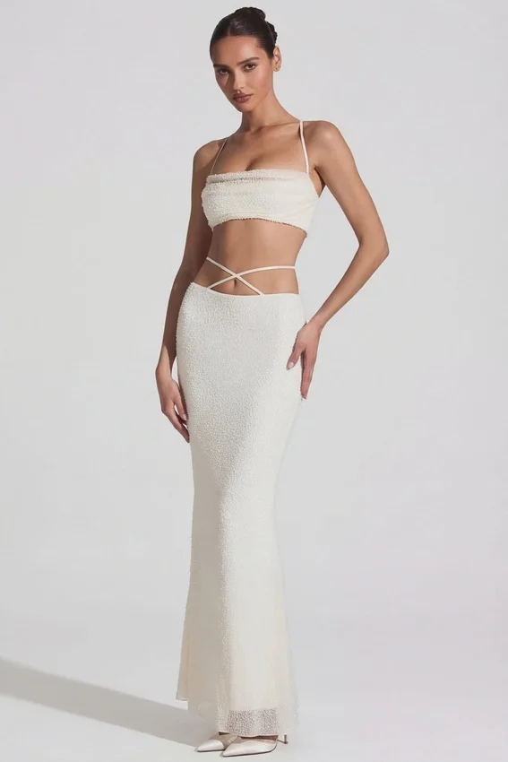 Pisa Embellished Cross Back Crop Top i vitt Pisa Embellished Cross Back Crop Top i vitt
