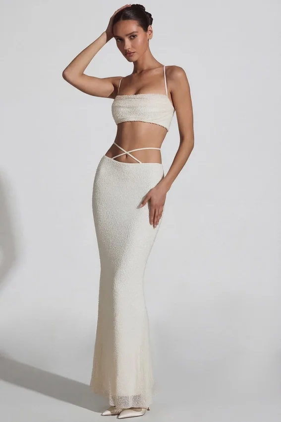 Pisa Embellished Cross Back Crop Top i vitt Pisa Embellished Cross Back Crop Top i vitt