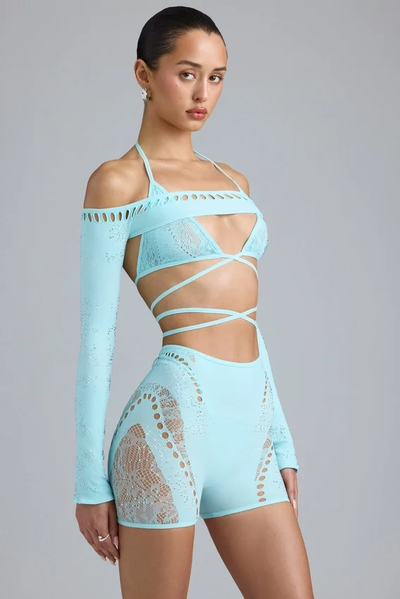 Pixie Embellished Cropped Shrug i isblått Pixie Embellished Cropped Shrug i isblått