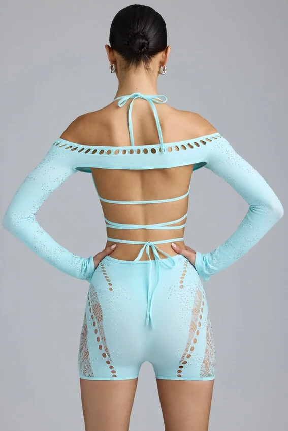Pixie Embellished Cropped Shrug i isblått Pixie Embellished Cropped Shrug i isblått