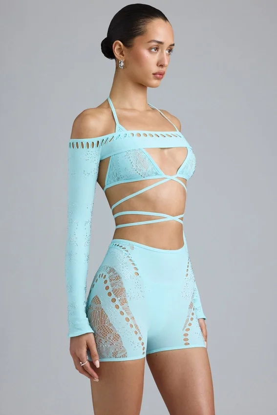 Pixie Embellished Cropped Shrug i isblått Pixie Embellished Cropped Shrug i isblått