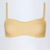Portbou bandeau-bikinitopp med volanger i gul rutig tyg Portbou bandeau-bikinitopp med volanger i gul rutig tyg