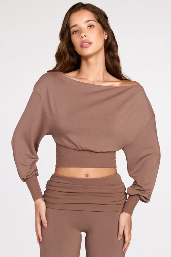 Quinn Modal Off-Shoulder Long-Sleeve Top i Mocha Quinn Modal Off-Shoulder Long-Sleeve Top i Mocha
