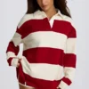 Randig oversized långärmad T-shirt i mörkrött Randig oversized långärmad T-shirt i mörkrött
