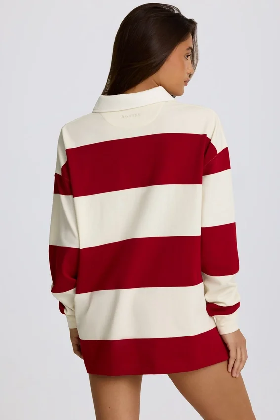 Randig oversized långärmad T-shirt i mörkrött Randig oversized långärmad T-shirt i mörkrött