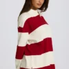 Randig oversized långärmad T-shirt i mörkrött Randig oversized långärmad T-shirt i mörkrött