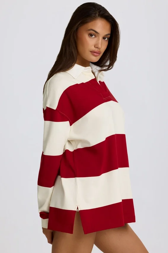Randig oversized långärmad T-shirt i mörkrött Randig oversized långärmad T-shirt i mörkrött