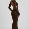 Regine Modal Ruched Backless Maxiklänning i chokladbrunt Regine Modal Ruched Backless Maxiklänning i chokladbrunt