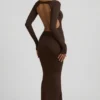 Regine Modal Ruched Backless Maxiklänning i chokladbrunt Regine Modal Ruched Backless Maxiklänning i chokladbrunt