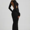 Regine Modal Ruched Backless Maxiklänning i svart Regine Modal Ruched Backless Maxiklänning i svart