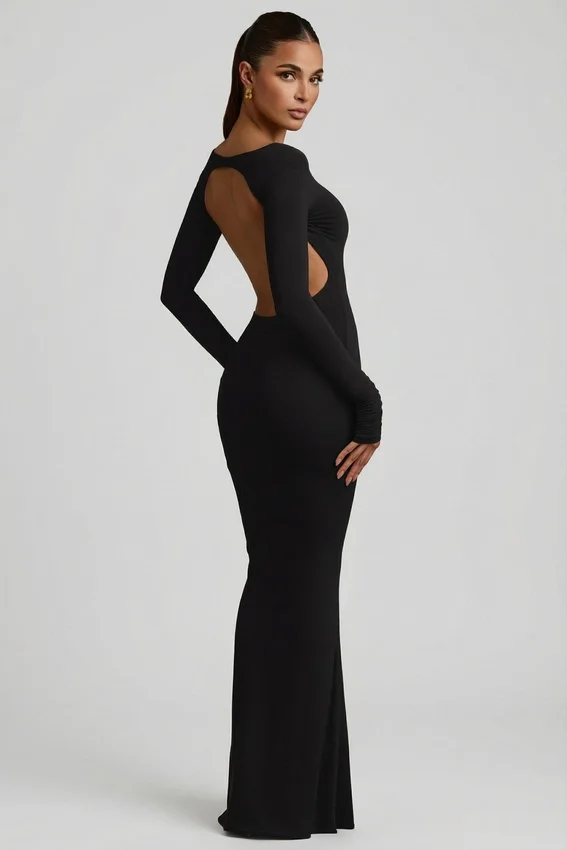 Regine Modal Ruched Backless Maxiklänning i svart Regine Modal Ruched Backless Maxiklänning i svart