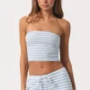 Ribbad jersey-bandeau-top i blå rand Ribbad jersey-bandeau-top i blå rand