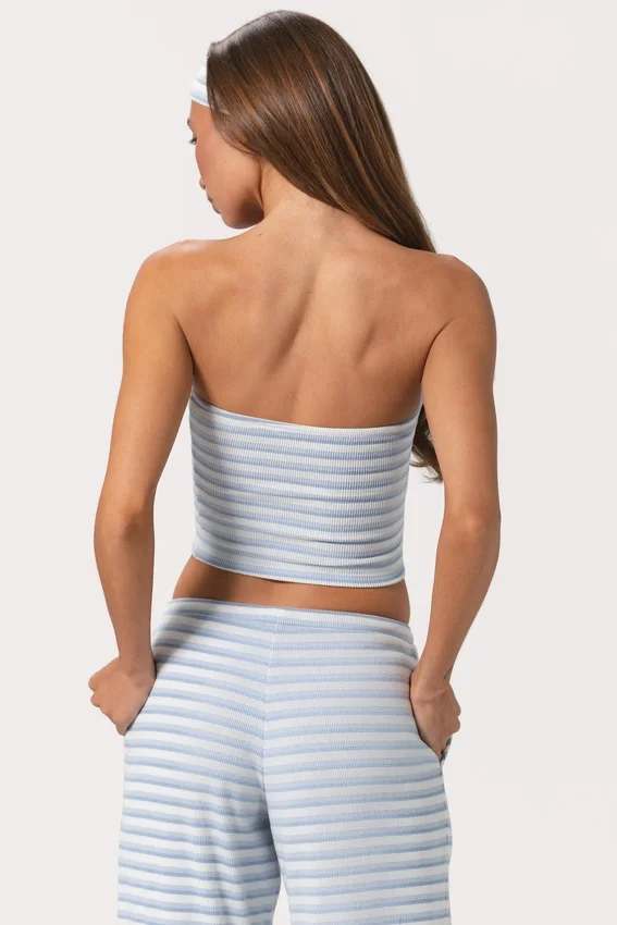 Ribbad jersey-bandeau-top i blå rand Ribbad jersey-bandeau-top i blå rand