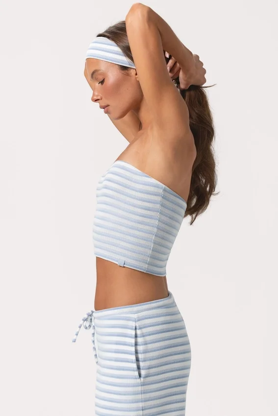 Ribbad jersey-bandeau-top i blå rand Ribbad jersey-bandeau-top i blå rand