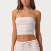 Ribbad jersey-bandeau-top i rosa randigt Ribbad jersey-bandeau-top i rosa randigt