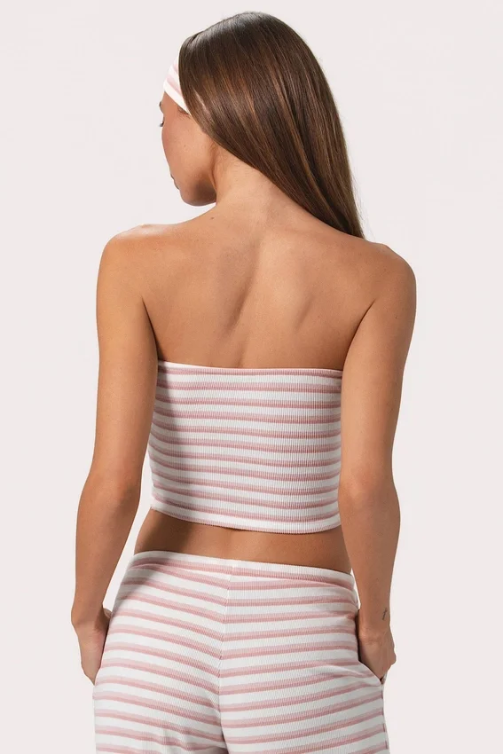 Ribbad jersey-bandeau-top i rosa randigt Ribbad jersey-bandeau-top i rosa randigt