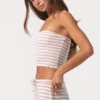 Ribbad jersey-bandeau-top i rosa randigt Ribbad jersey-bandeau-top i rosa randigt