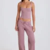 Ribbstickad linne med knytning i mauve Ribbstickad linne med knytning i mauve