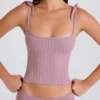 Ribbstickad linne med knytning i mauve Ribbstickad linne med knytning i mauve
