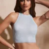 River Embellished Racer Neck Open Back Crop Top i Aqua River Embellished Racer Neck Open Back Crop Top i Aqua