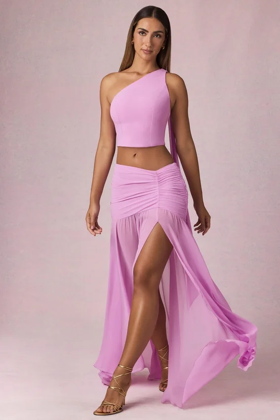 Romy asymmetrisk maxikjol med rynkad detalj i Pink Orchid Romy asymmetrisk maxikjol med rynkad detalj i Pink Orchid