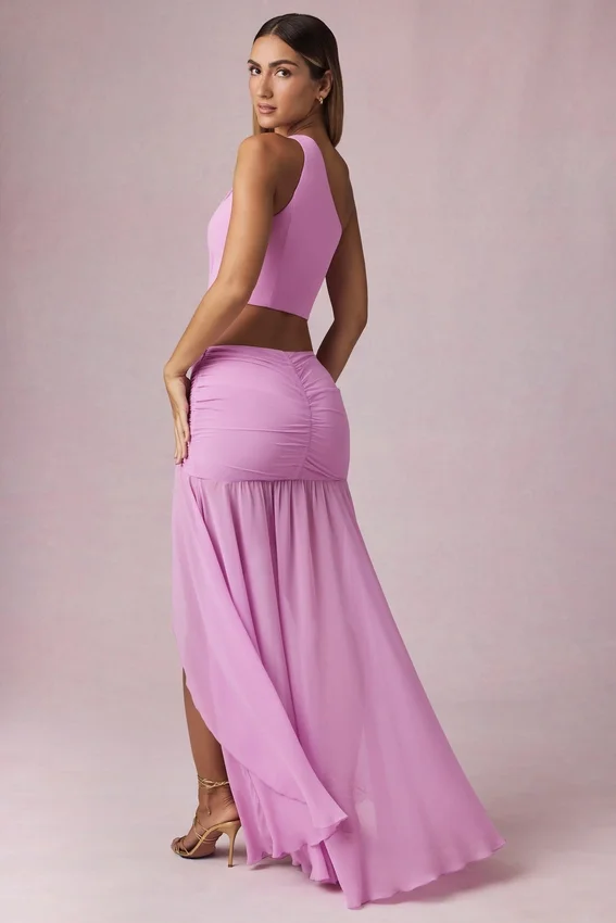 Romy asymmetrisk maxikjol med rynkad detalj i Pink Orchid Romy asymmetrisk maxikjol med rynkad detalj i Pink Orchid