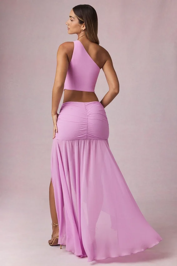 Romy asymmetrisk maxikjol med rynkad detalj i Pink Orchid Romy asymmetrisk maxikjol med rynkad detalj i Pink Orchid