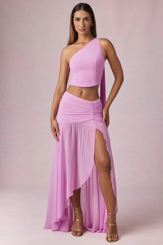 Romy asymmetrisk maxikjol med rynkad detalj i Pink Orchid Romy asymmetrisk maxikjol med rynkad detalj i Pink Orchid
